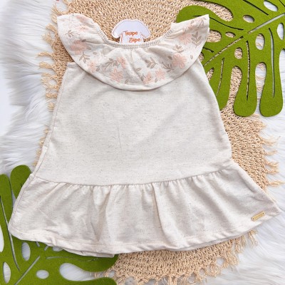  Vestido Ombro-a-Ombro com Detalhes em Flores - Off White